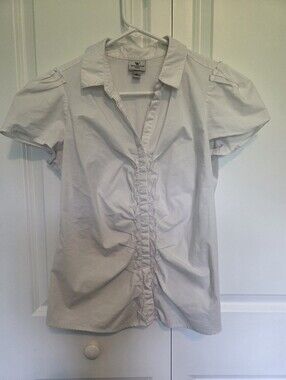 Worthington White Ruffle-Trim Short Sleeve Shirt